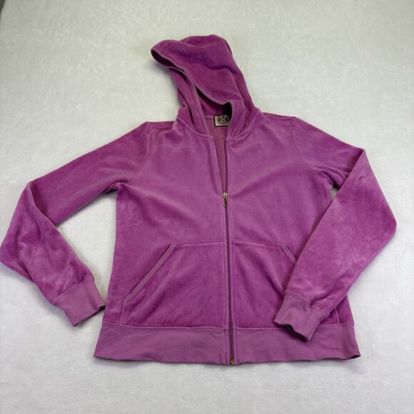 Vintage Y2K Juicy Couture Pink Velour Full Zip Hoodie Track Jacket Back Hit XL - Picture 2 of 12